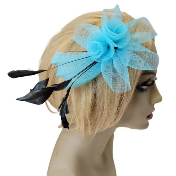 Turquoise Blue Fascinator Hair Clip Flower Corsage Flower Floral Hair Accessory main image 9
